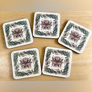 Pimpernel Festive Holly Coaster SET/5 Cork Backed England Christmas Holiday